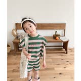 グリーン | 韓国子供服 フロントプリントボーダーTEE+ショットパンツ セットアップ | aimoha kids