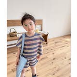 韓国子供服 フロントプリントボーダーTEE+ショットパンツ セットアップ | aimoha kids | 詳細画像6 