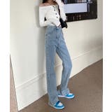 スリット入りデニムパンツ 韓国ファッション ワンピース | aimoha  | 詳細画像1 