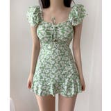 ライトグリーン | レトロ花柄ワンピーススイムウェア 水着 UVカット | aimoha 