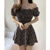 ブラック | 小花柄2way オフショルワンピーススイムウェア 水着 | aimoha 