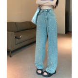 新色登場！パール付きハイウエストワイドデニム jasmine 韓国ファッション | aimoha  | 詳細画像11 