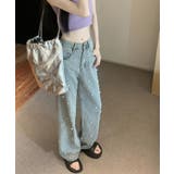 新色登場！パール付きハイウエストワイドデニム jasmine 韓国ファッション | aimoha  | 詳細画像12 