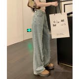 パール付きハイウエストワイドデニム jasmine 韓国ファッション | aimoha  | 詳細画像4 