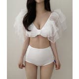 ホワイト | ビーズフリルスリーブスイムウェア 水着 セクシー | aimoha 