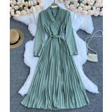 グリーン | ガウン風プリーツスカートロングワンピース 韓国ファッション ハイウエスト | aimoha 