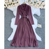 ピンク | ガウン風プリーツスカートロングワンピース 韓国ファッション ハイウエスト | aimoha 