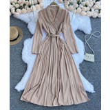 ベージュ | ガウン風プリーツスカートロングワンピース 韓国ファッション ハイウエスト | aimoha 