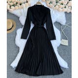 ブラック | ガウン風プリーツスカートロングワンピース 韓国ファッション ハイウエスト | aimoha 