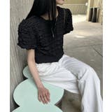 ブラック | ポコポコ半袖トップス カットソー 韓国ファッション | aimoha 