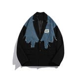 ブラック | 【HOOK】個性派 デニム異素材切り替えデザインテーラードジャケット | HOOK