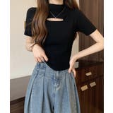 ブラック | カットデザインニット 韓国ファッション ハイウエスト | aimoha