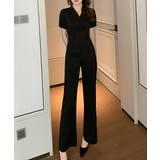 すっきりシルエット ハイウエスト切り替オールインワン パンツドレス | aimoha  | 詳細画像2 