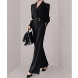 ブラック | ハイウエストベルト付オールインワン パンツドレス 結婚式 | aimoha