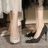 パールツイードハイヒールパンプス 韓国ファッション セクシー | aimoha  | 詳細画像1 