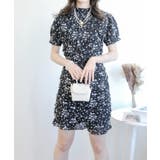 丈選べるスタンドカラー半袖パワショル花柄半袖ワンピース ドレス 韓国ファッション | aimoha | 詳細画像2