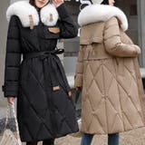フェイクファーカラー付きベルト調整可能ロングダウンジャケット ロングコート | aimoha | 詳細画像1