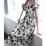 ベージュ | スクエアネック花柄ワンピース ドレス 韓国ファッション | aimoha 