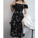 配色花柄スクエアネックパワショルワンピース 【Jasmine Grandiflo… | aimoha  | 詳細画像1 