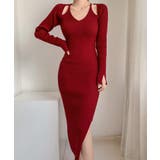 レッド | 肩出しニットワンピース 韓国ファッション レディース | aimoha