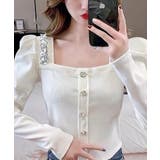 スクエアネックパワショルビジュ付きブラウス 韓国ファッション ハイウエスト | aimoha  | 詳細画像6 