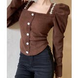 スクエアネックパワショルビジュ付きブラウス 韓国ファッション ハイウエスト | aimoha  | 詳細画像4 