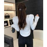 スクエアネックパワショルビジュ付きブラウス 韓国ファッション ハイウエスト | aimoha  | 詳細画像3 