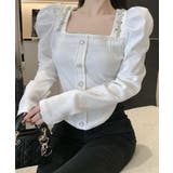 スクエアネックパワショルビジュ付きブラウス 韓国ファッション ハイウエスト | aimoha  | 詳細画像2 