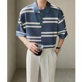 ブルー | aimoha mens半袖ボーダー サマーニットポロシャツ | aimoha men