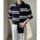 ブラック | aimoha mens半袖ボーダー サマーニットポロシャツ | aimoha men