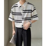 ホワイト | aimoha mens半袖ボーダー サマーニットポロシャツ | aimoha men
