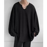 ブラック | モード系VネックロングカットソーTシャツ ロンT | aimoha men