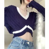 ネイビー | Vネック ミニ丈 ニットプルオーバー | aimoha