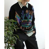 古着風 レトロ調メキシコパッチワーク模様ニット風スウェット【AW】 | HOOK | 詳細画像9 
