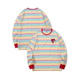 ホワイト | 溶けるハート刺繍カラフルボーダー長袖tシャツ | HOOK