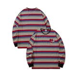 ブラック | 溶けるハート刺繍カラフルボーダー長袖tシャツ | HOOK