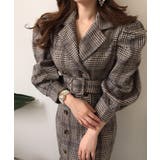 モカ | 【Jasmine】チェック柄パワショルマーメイドワンピース Jasmine Gr… | aimoha 