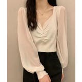 ホワイト | シフォン袖切り替えニットトップス Jasmine Grandiflorum | aimoha