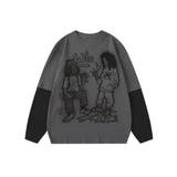 グレー | 【HOOK】ストリートプリント袖バイカラー切り替えTEE | HOOK