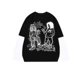 ブラック | 【HOOK】ストリートプリント袖バイカラー切り替えTEE | HOOK