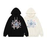 パッチワーク星刺繍パーカー 韓国ファッション ユニセックス | HOOK | 詳細画像1 