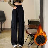 ブラック | 裏起毛カーゴパンツ カーゴ風裏起毛カラーデニムパンツ【AW】 | aimoha