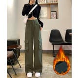 カーキ | 裏起毛カーゴパンツ カーゴ風裏起毛カラーデニムパンツ【AW】 | aimoha