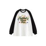 ホワイト | 【HOOK】ポップ風プリントラグランスリーブロングTEE | HOOK