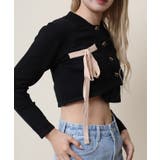 ブラック | for girls アシンメトリーリボン飾りポロショット丈ニットソー | HOOK