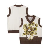 ブラウン | HOOK -original- かわいいネコとひまわりニットベスト | HOOK