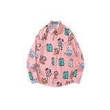 ピンク | 【HOOK】かわいい動物イラスト総柄プリントシャツ | HOOK