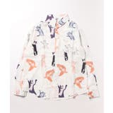 ホワイト | 【HOOK】かわいい動物イラスト総柄プリントシャツ | HOOK