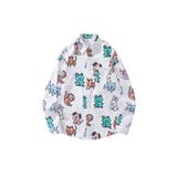 ホワイト | 【HOOK】かわいい動物イラスト総柄プリントシャツ | HOOK