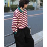 HOOK -original- バイカラー花刺繍マルチボーダーポロ襟ロンTEE | HOOK | 詳細画像35